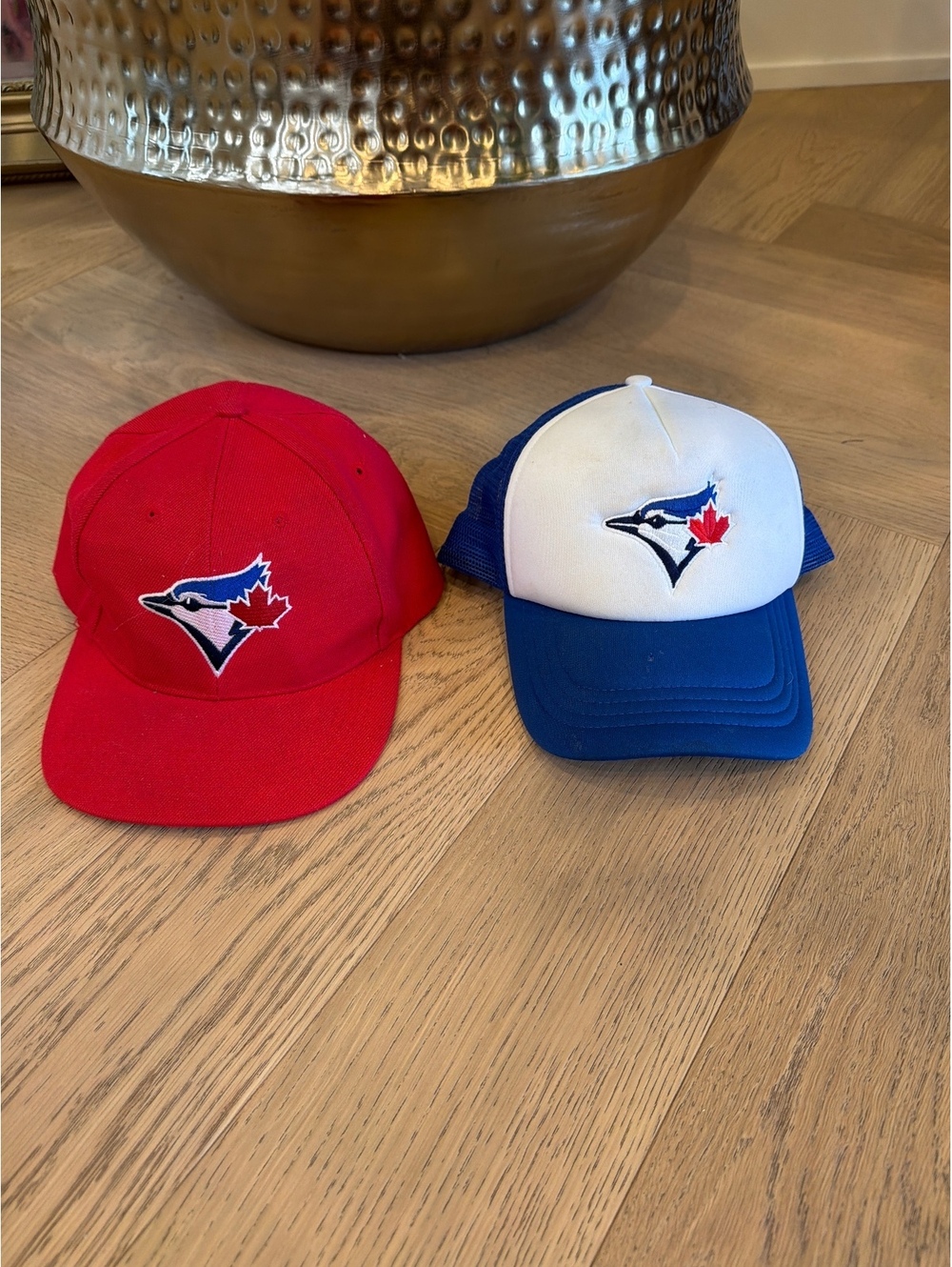 Pair of promotional blue jays baseball caps, adjustable